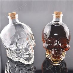 透明水晶骷髅头瓶380ml玻璃瓶180ml木塞奶头骨瓶杯子
