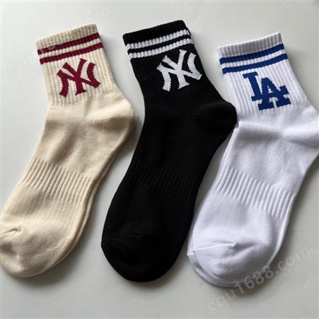 韩国mLB袜子春秋新款字母四季男女款中长筒运动袜 一包三双
