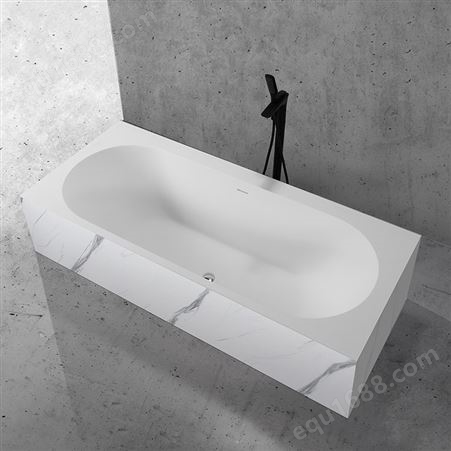 人造石花纹一体大尺寸双人泡澡浴缸 民宿酒店特色创意泡澡缸