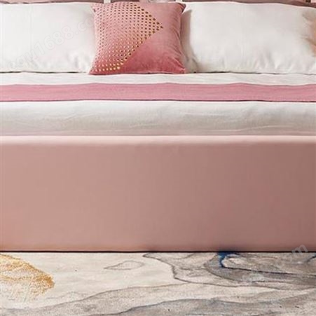 天一美家样板房家具意式时尚皮艺床双人软床粉色轻奢舒适卧室大床