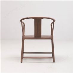 天一美家北美黑胡桃木茶椅新中式靠背椅茶室简约实木圈椅会所家具