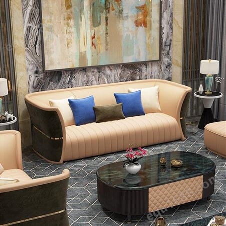 天一美家/意式轻奢定制真皮沙发组合1+2+3整套客厅现代定制家具