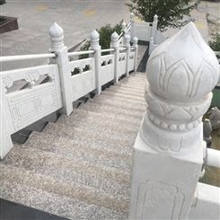建伟石材 汉白玉石栏杆 半手工雕刻景观装饰 现场安装施工